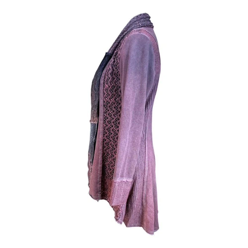 Fleur De Lis Mixed Media Knit Open Front Cardigan, Plum, Medium, Whimsigoth Boho